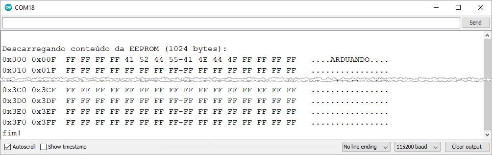 Saida porta serial com dump de memória